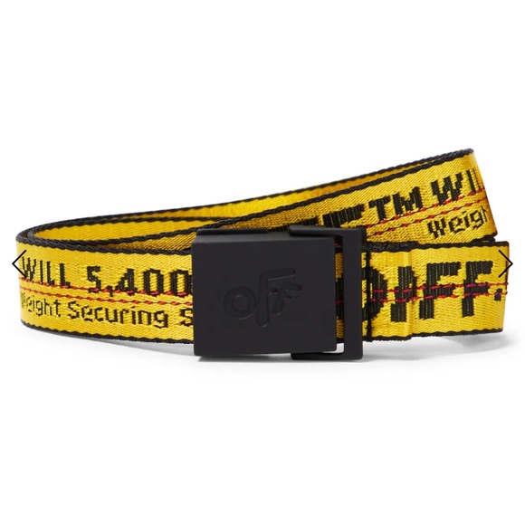 OFF-WHITE KIDS BNWT Logo Industrial Jacquard Belt in Black Yellow…